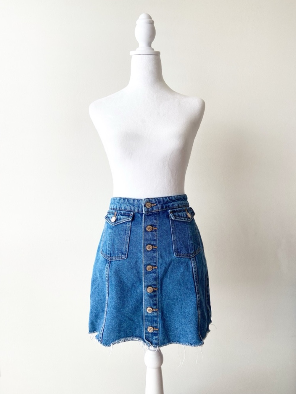 Zara Denim Button-Front Mini Skirt Size L